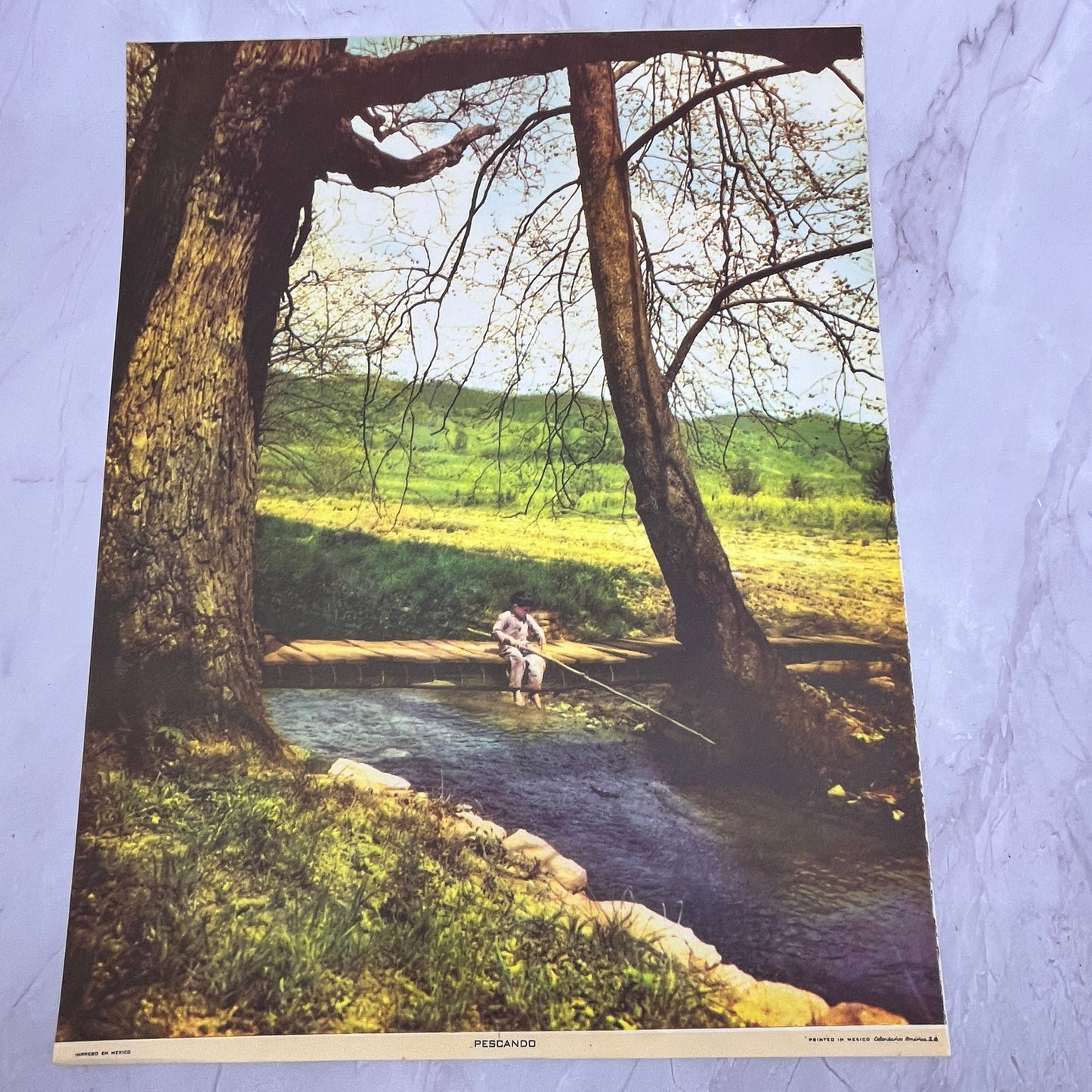 Pescando Boy Fishing Vintage Mexican 12x14" Art Print V21
