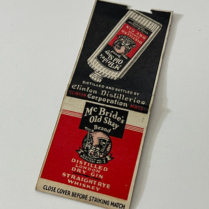 McBride's Old Shay Brand Dry Gin Straight Whiskey Matchbook Cover TB6-MB1-12