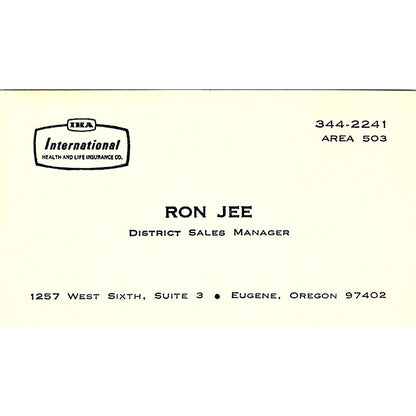 Ron Jee IHA International Eugene OR Vintage Business Card SD9-B8
