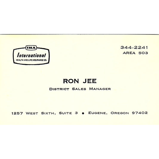 Ron Jee IHA International Eugene OR Vintage Business Card SD9-B8