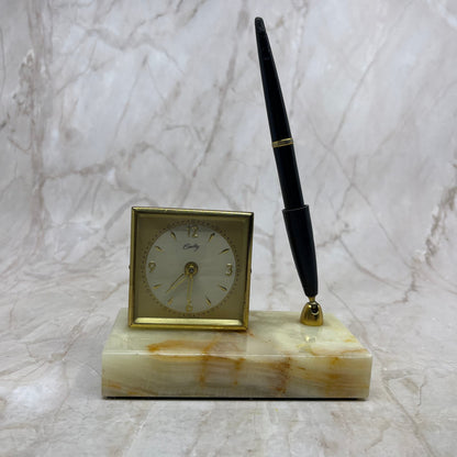 Vintage Bradley Clock and Pen Desk Set Clock & Pen Set On Marble Base TI8