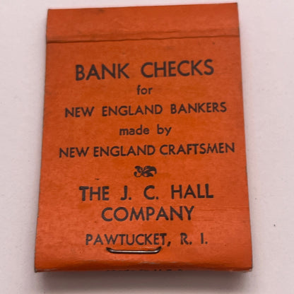The J.C. Hall Company Bank Products Pawtucket RI Vtg Matchbook Cover TB8-MB2-9