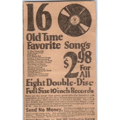 National Music Lovers Inc New York Record Club 1923 Magazine Ad Clip AE1-3