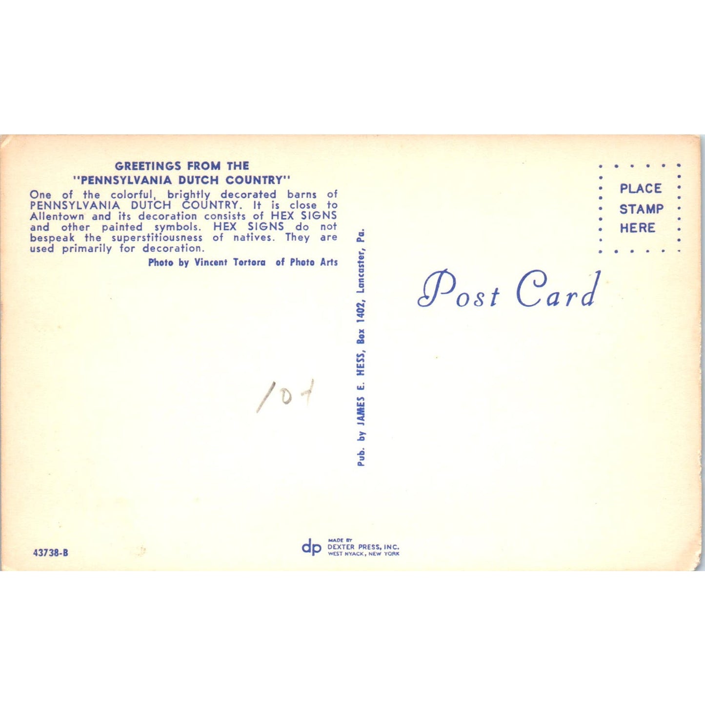 One of Many Hex Sign Barns in Pennsylvania Dutch Country Vintage Postcard PD4