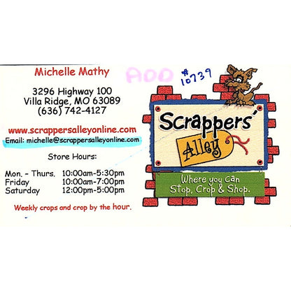 Michelle Mathy Scrappers' Alley Villa Ridge MO Vintage Business Card SC9-B11