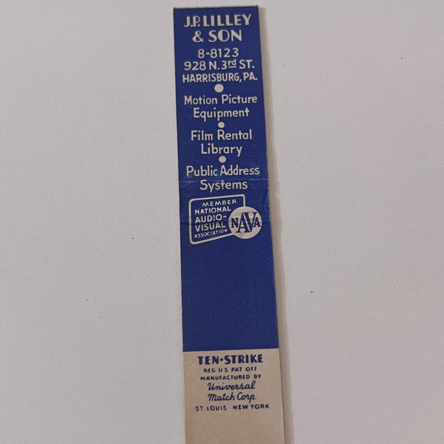J.P. Lilley & Son Visual Education Harrisburg PA Vintage Matchbook TB6-MB2-9