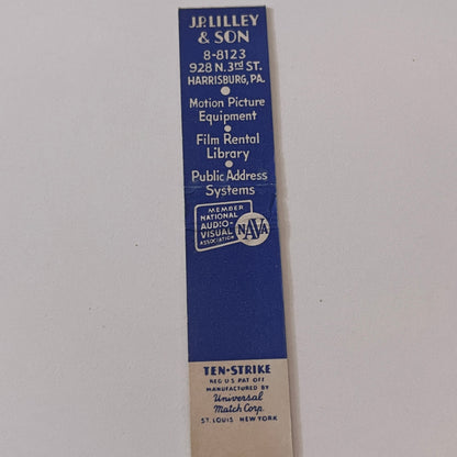 J.P. Lilley & Son Visual Education Harrisburg PA Vintage Matchbook TB6-MB2-9