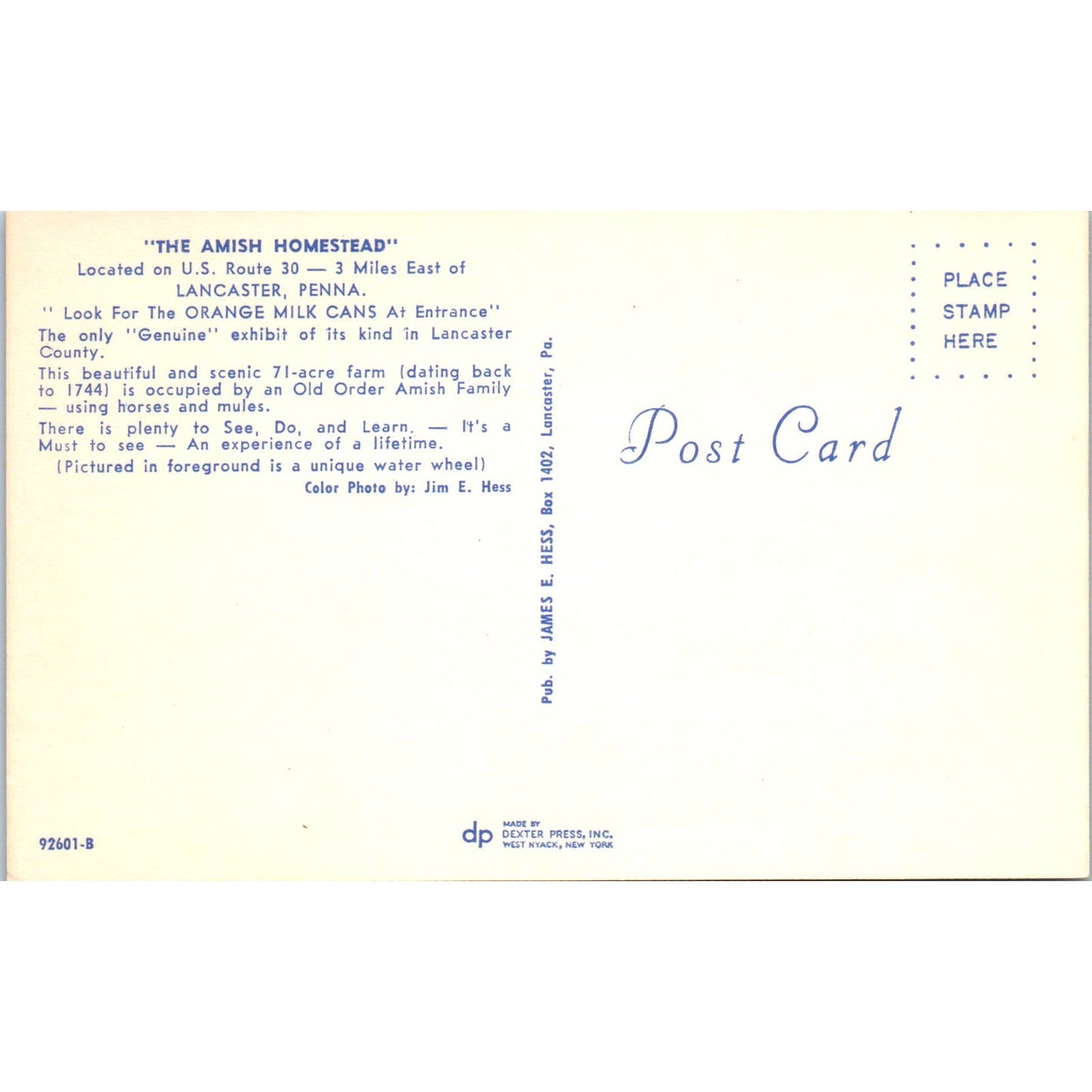 Lancaster Amish Homestead Pennsylvania Dutch Country Postcard PD7