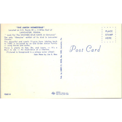 Lancaster Amish Homestead Pennsylvania Dutch Country Postcard PD7