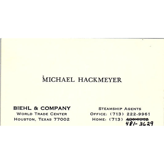 Biehl & Company Michael Hackmeyer Houston Texas Vintage Business Card SB4-B11