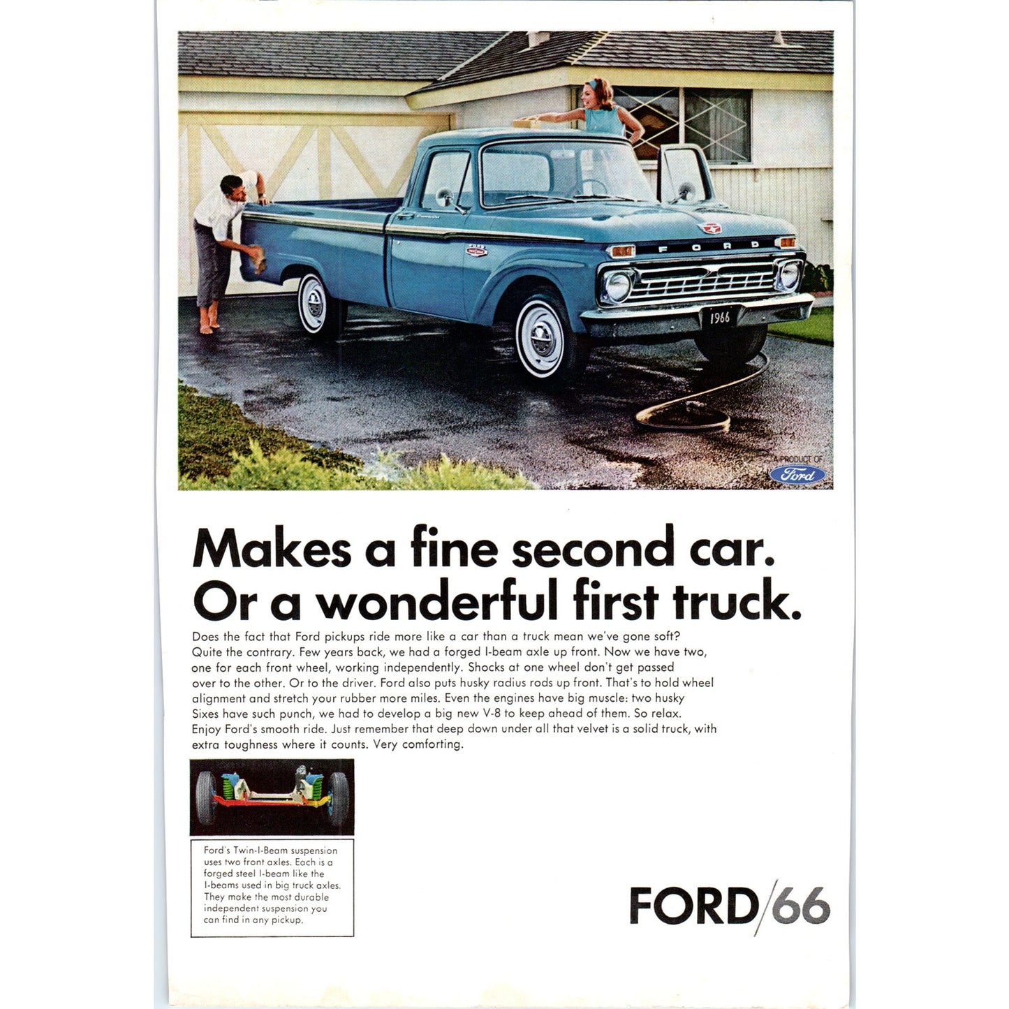 Ford Twin I-Beam Pickup Truck Blue Automobile Car - Vintage Magazine Ad D20