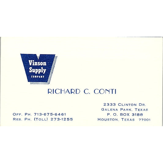 Vinson Supply Company Richard C. Conti Houston TX Vintage Business Card SB4-B11