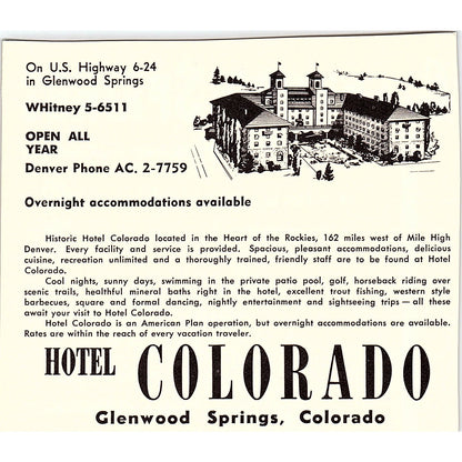 Hotel Colorado Glenwood Springs CO 1958 Ad AG1-H3