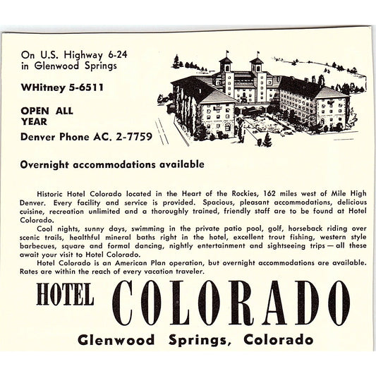 Hotel Colorado Glenwood Springs CO 1958 Ad AG1-H3