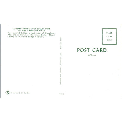 Swan Bridge Black Warrior River Cleveland Ala Covered Bridge Postcard PB13