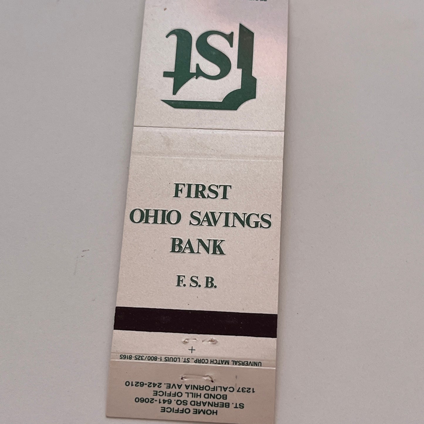 First Ohio Savings Bank Bond Hill Office Vintage Matchbook Cover MB59-2