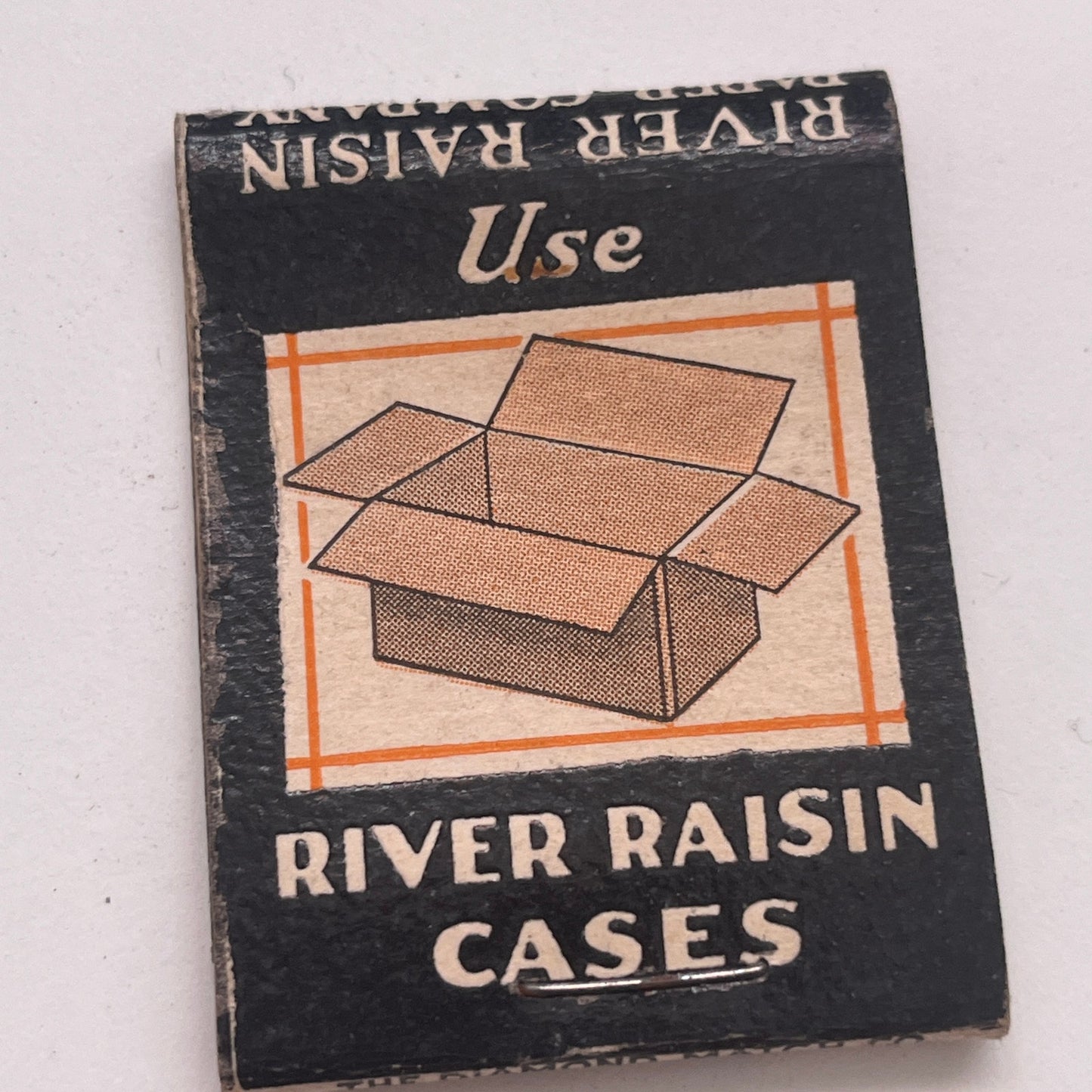 River Raisin Paper Company Cases Monroe MI Chicago Vtg Matchbook Cover TB8-MB2-8