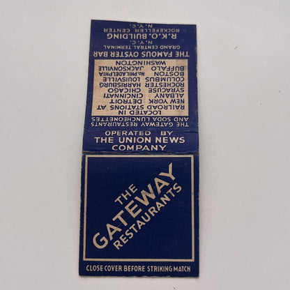 Gateway Restaurants Grand Central Terminal Oyster Bar Vintage Matchbook TB8-MB-3