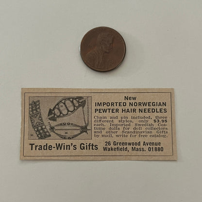Trade-Win's Gifts Pewter Hair Needles Wakefield MA 1971 Magazine Ad SAG4-S18