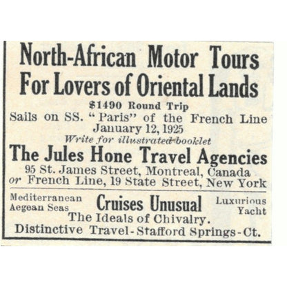 North African Motor Tours Jules Hone Travel Agencies 1924 Magazine Ad AD8-O4