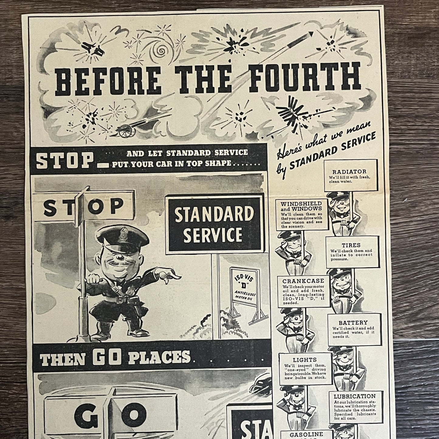 Standard Oil Service 4th of July Cartoon Minneapolis 1935 Newspaper Ad V1-9