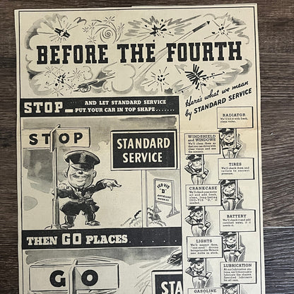 Standard Oil Service 4th of July Cartoon Minneapolis 1935 Newspaper Ad V1-9