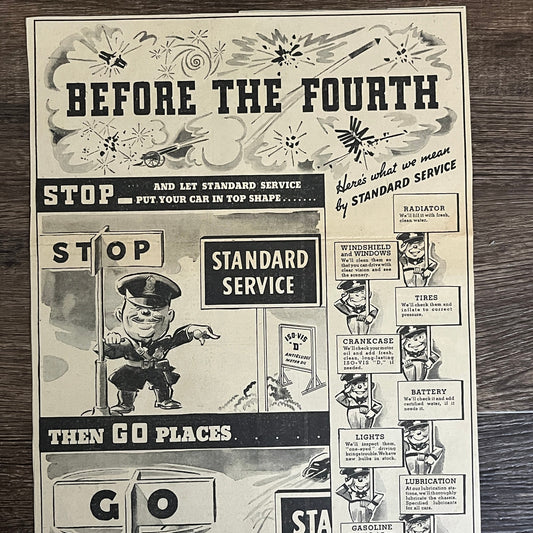 Standard Oil Service 4th of July Cartoon Minneapolis 1935 Newspaper Ad V1-9