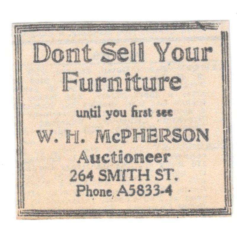 W.H. McPherson Auctioneer 264 Smith St Winnipeg 1920 Ad AG2-S7