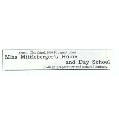 Miss Mittleberger's Home and Day School Cleveland OH 1903 Magazine Ad AF7-SS2