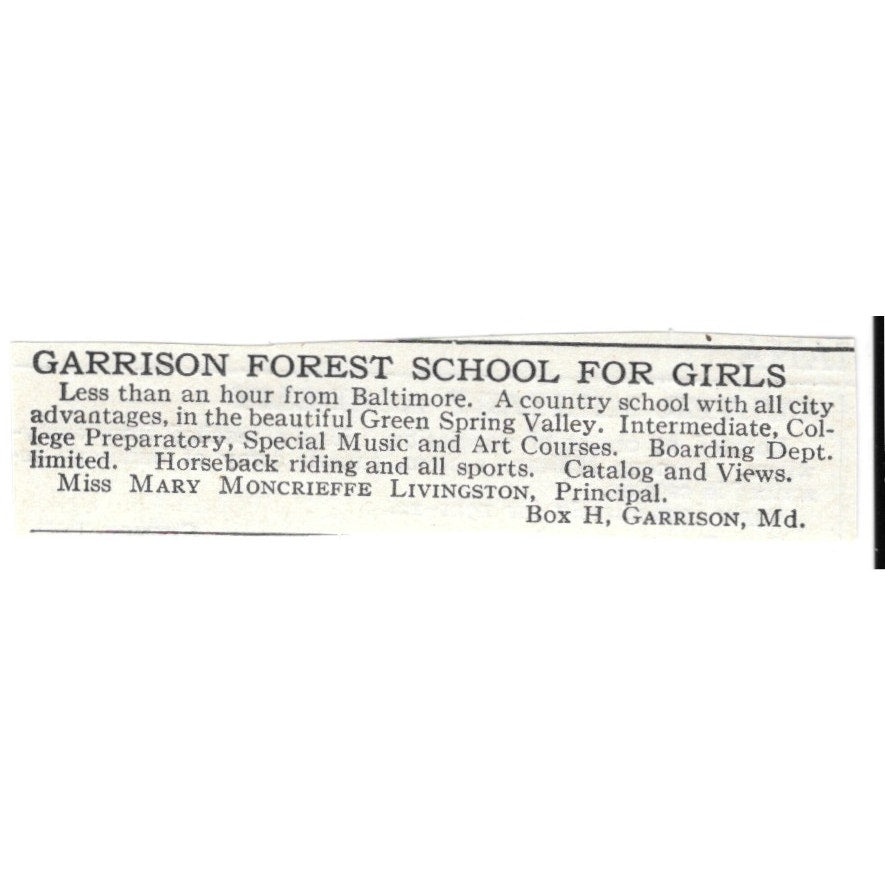 Garrison Forest School for Girls Garrison MD Mary Livingston c1920 Ad SAG4-S4