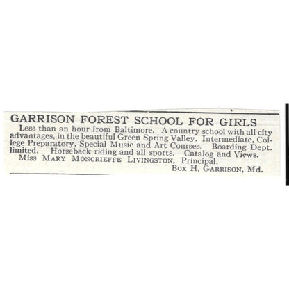 Garrison Forest School for Girls Garrison MD Mary Livingston c1920 Ad SAG4-S4