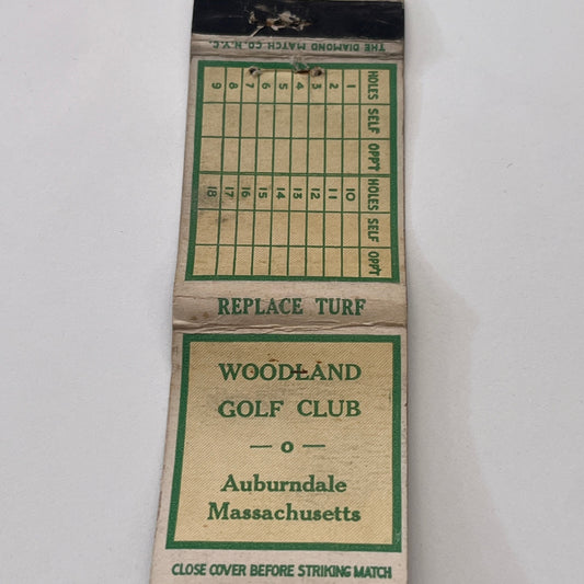 Woodland Golf Club Auburndale MA Scorecard Vintage Matchbook Cover TB8-MB-14
