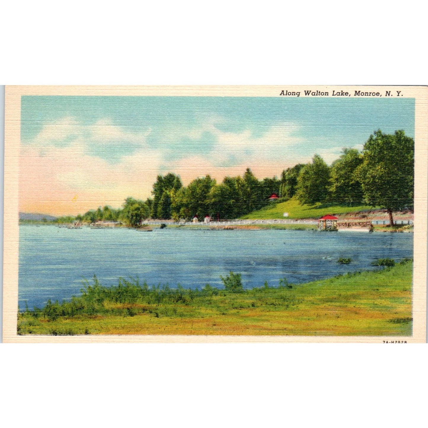 Along Walton Lake Monroe NY Linen Vintage Postcard PC7