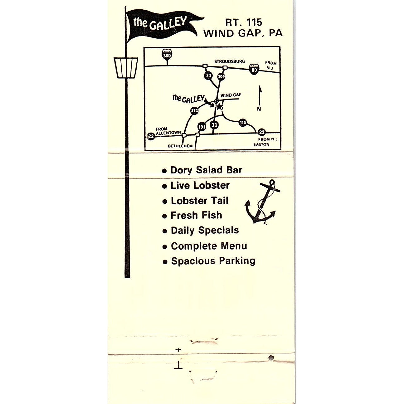 The Galley Restaurant Wind Gap PA Vintage Matchbook TB6-MB2-12