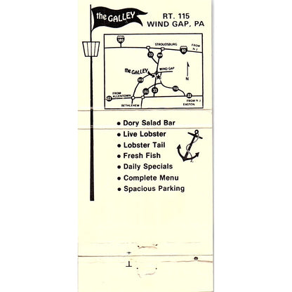 The Galley Restaurant Wind Gap PA Vintage Matchbook TB6-MB2-12