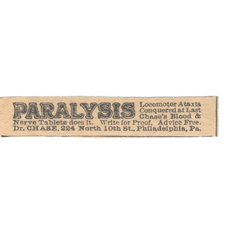 Paralysis Remede Dr. Chase Philadelphia PA 1910 Magazine Ad AF1-SS8