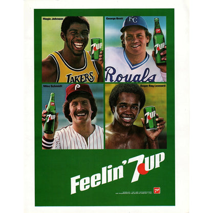7Up Magic Johnson George Brett Mike Schmidt Sugar Ray Leonard 8x11" 1981 Ad D26