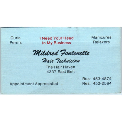 The Hair Haven Mildred Fontenette 4337 East Belt Vintage Business Card SD8-B10