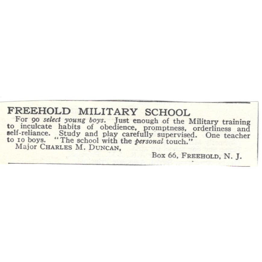 Freehold Military School Charles M. Duncan Freehold NJ c1918 Ad AE5-SA11