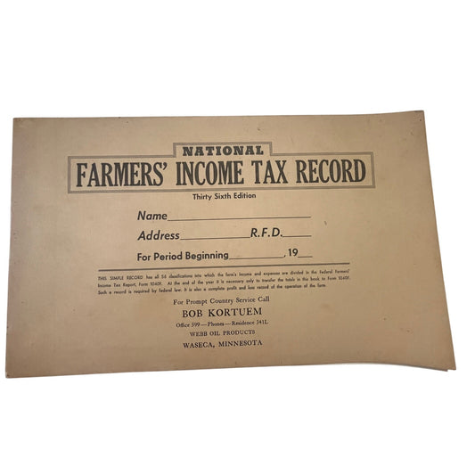1950 National Farmers' Tax Record Booklet Bob Kortuem Webb Oil Waseca MN TG2-OB
