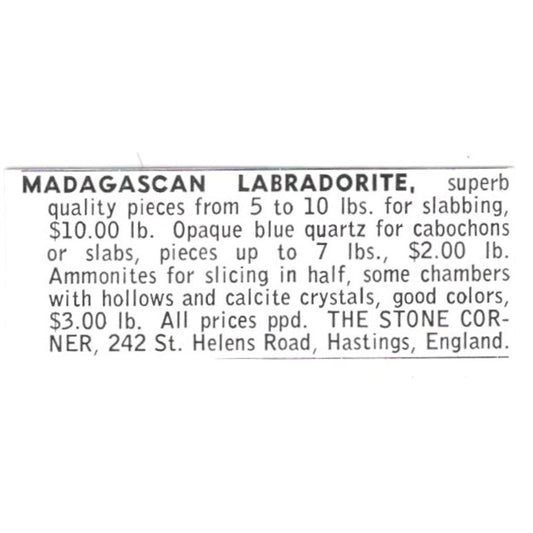 The Stone Corner Madagascan Labradorite Hastings England 1972 Ad AF8-S10