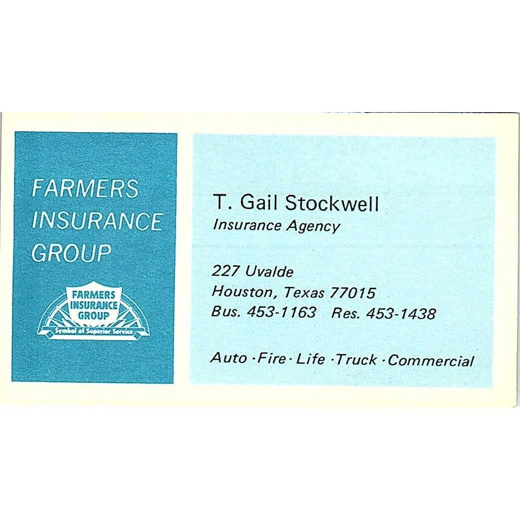 T. Gail Stockwell Insurance Agency Houston Texas Vintage Business Card SB4-B3