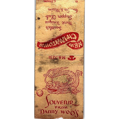 Danny Woo's New Chinatown Chinese Restaurant Seattle Vtg Matchbook Cover SF3-Y9