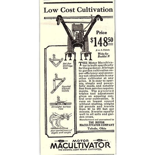 The Motor Macultivator Company Toledo Ohio 1924 Ad AG3-M3