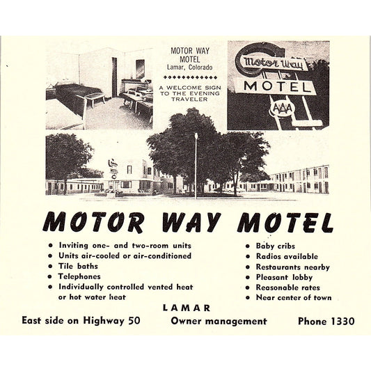 Motor Way Motel, Maxwell House Lamar CO 1958 Ad AG1-H2