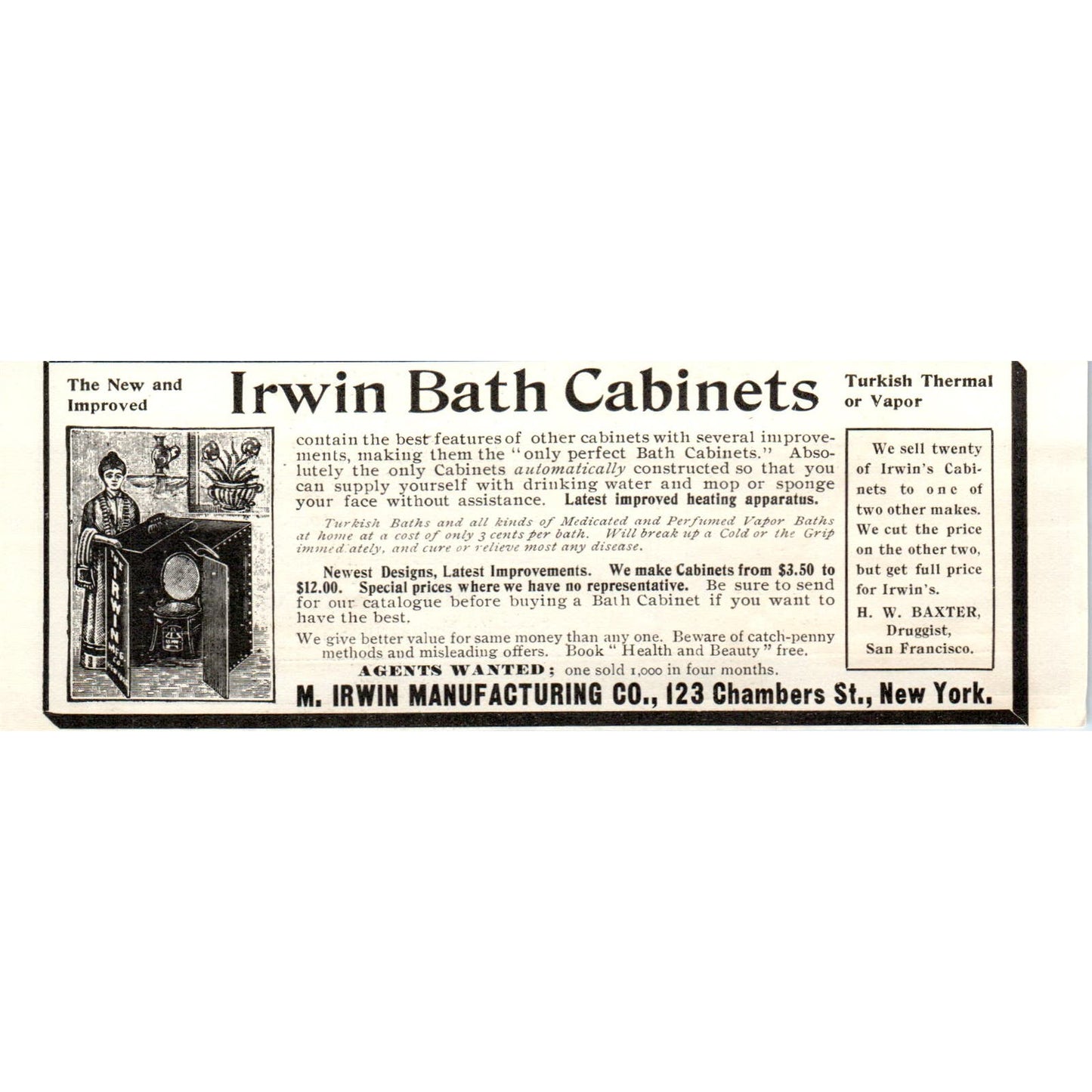Irwin Mfg Co NY Bath Cabinets c1905 Original Magazine Advertisement AE7-A2