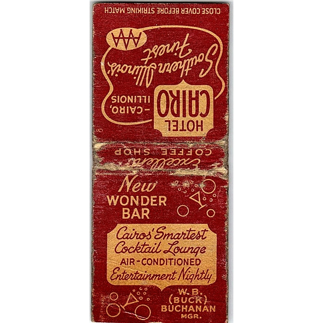 Hotel Cairo Wonder Bar W.B. Buck Buchanan Vintage Matchbook Cover SE5-Y2