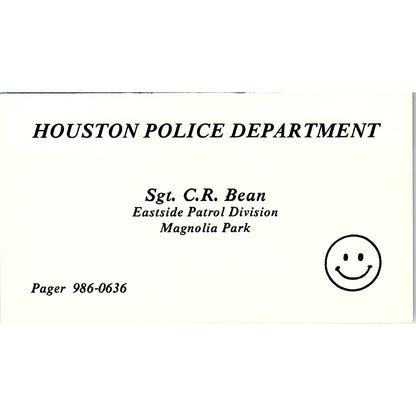Sgt. C.R. Bean Houston Police Department TX Vintage Business Card SC9-B7