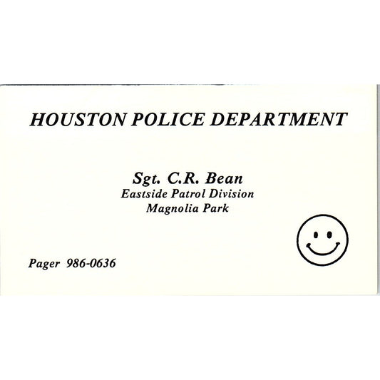 Sgt. C.R. Bean Houston Police Department TX Vintage Business Card SC9-B7