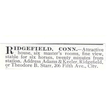 Ridgefield CT House Adams & Keeler, Theodore B Starr 1903 Ad AF8-S44